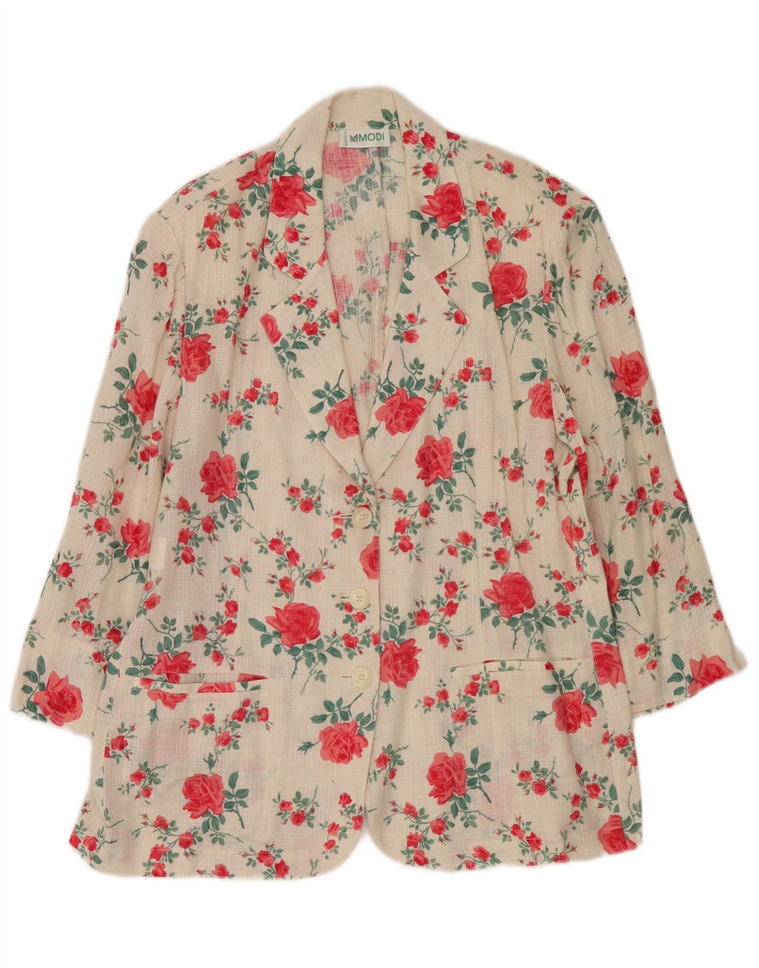 Vintage dame 3-knaps blazerjakke IT 50 XL Hvid blomsterlinned