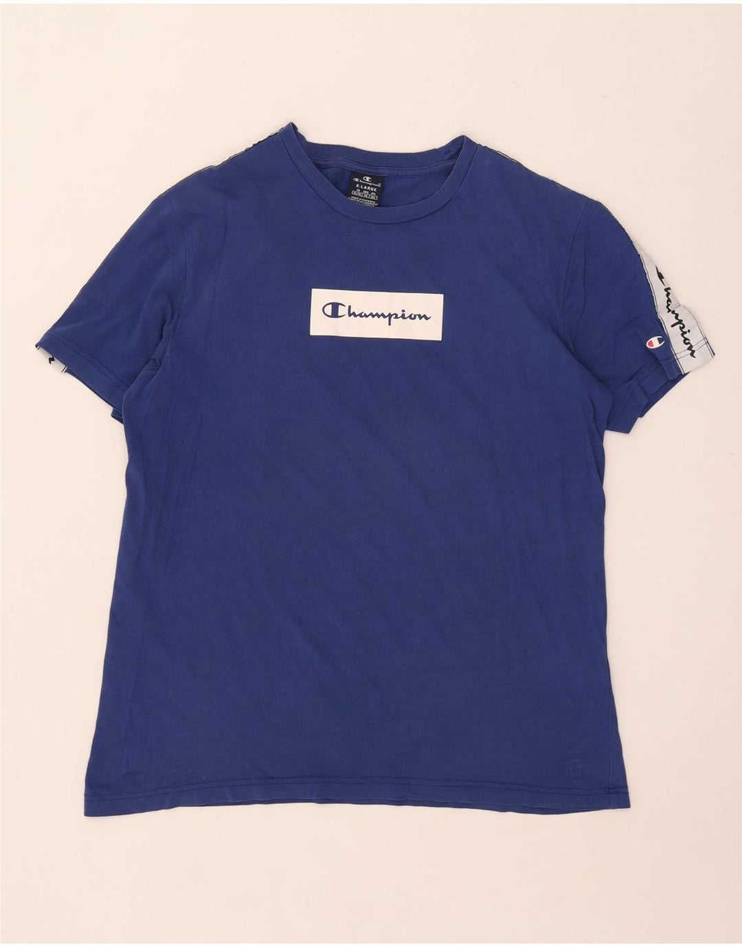 Champion Herre Grafisk T-Shirt Top XL Blå Colourblock