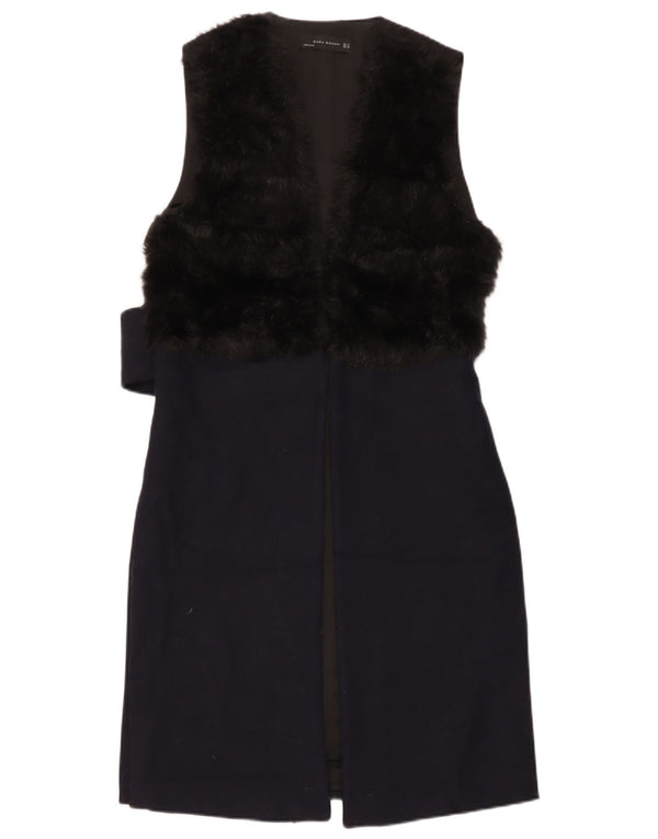 Zara Dame Ærmeløs Skede Kjole UK 10 Small Navy Blue Colourblock Uld