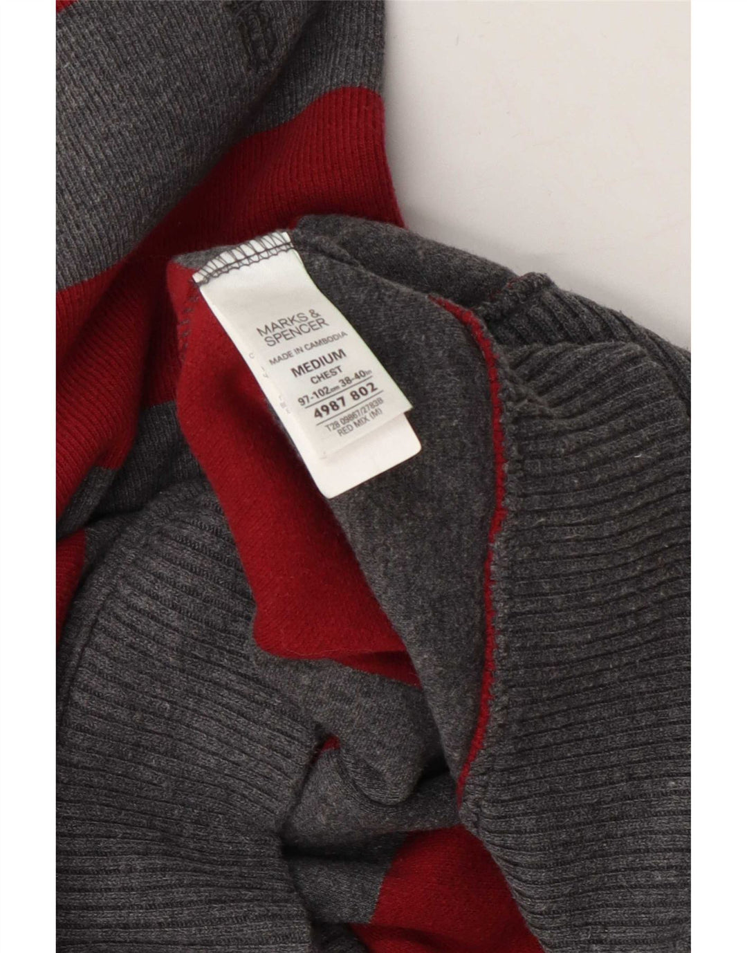 Marks & Spencer Herre sweater med lynlåshals mellem grå stribet bomuld