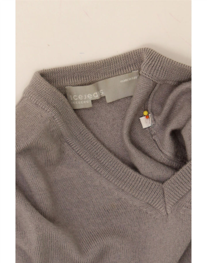 ICEBERG Womens V-Neck Jumper Sweater UK 16 Large Grey Wool Vintage Iceberg and Second-Hand Iceberg from Messina Hembry 