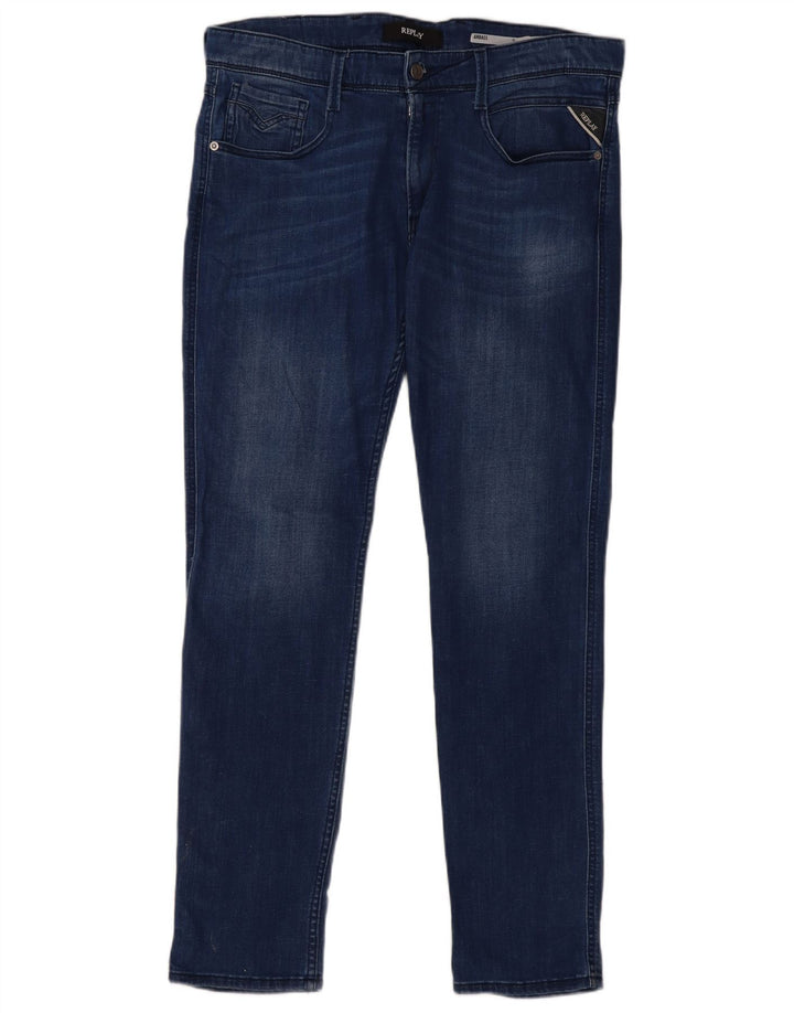 Replay Dame Anbass Slim Jeans W34 L32 Blå Bomuld