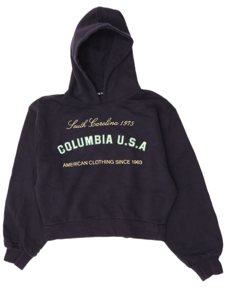 Zara Graphic Hoodie Jumper UK 14 Medium Navy Blue