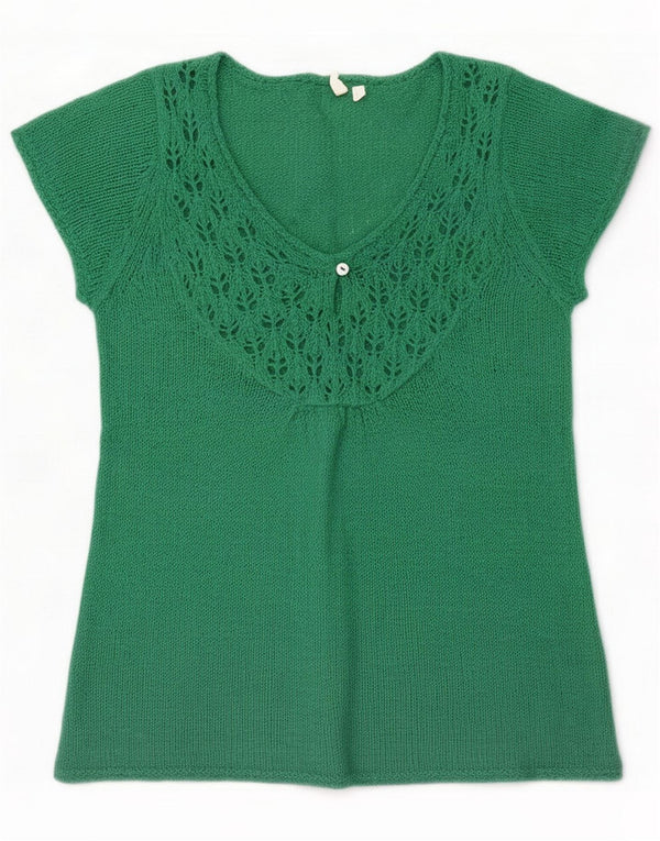 White Stuff Dame Kortærmet V-hals Jumper Sweater UK 12 Medium Green
