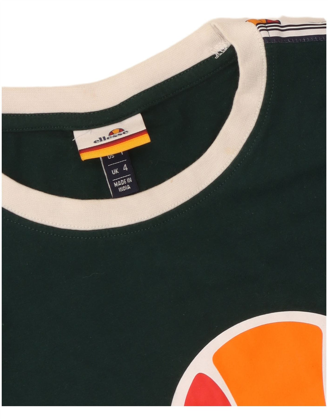 ELLESSE Dame Crop Grafisk T-Shirt Top UK 4 XS Grøn Bomuld