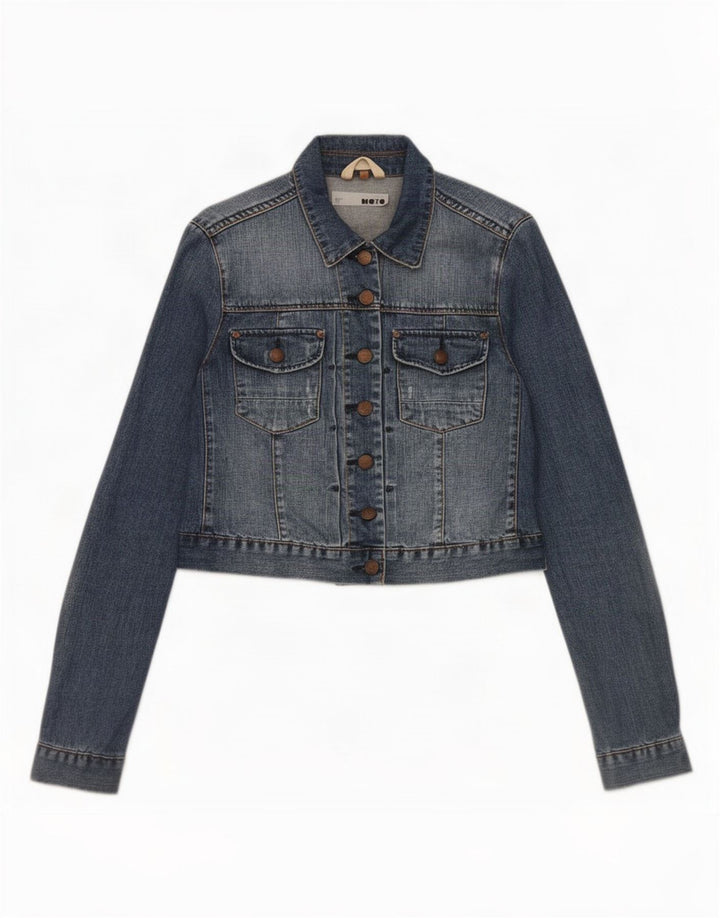 Topshop Dame Crop Denim Jacket UK 12 Medium Blue Cotton