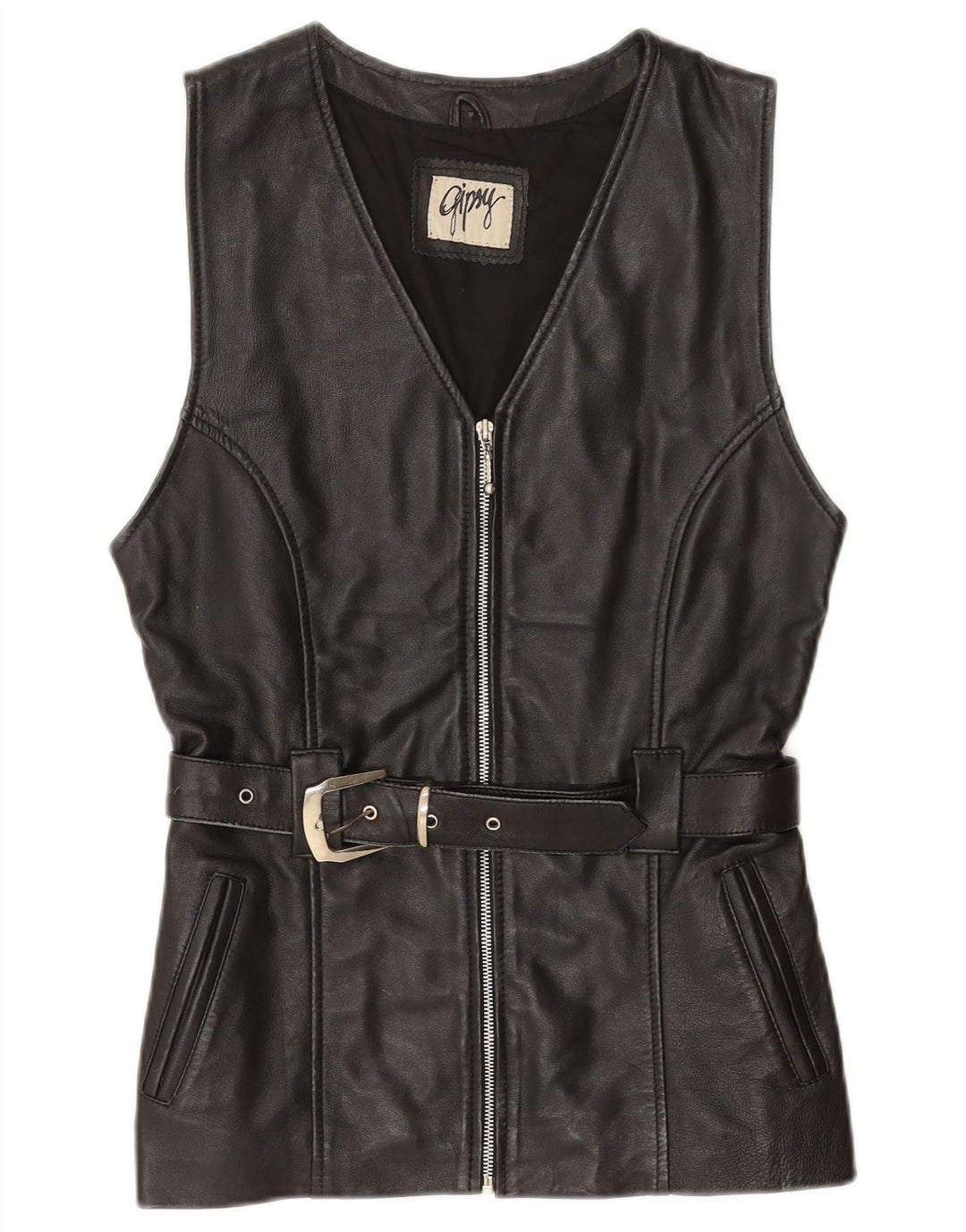 Gipsy Womens Læder Gilet UK 12 Medium Sort Læder