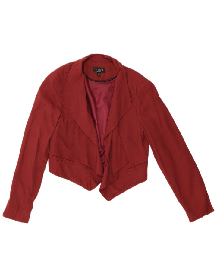 Topshop Dame Crop Open Blazer Jacket UK 8 Small Maroon Viscose