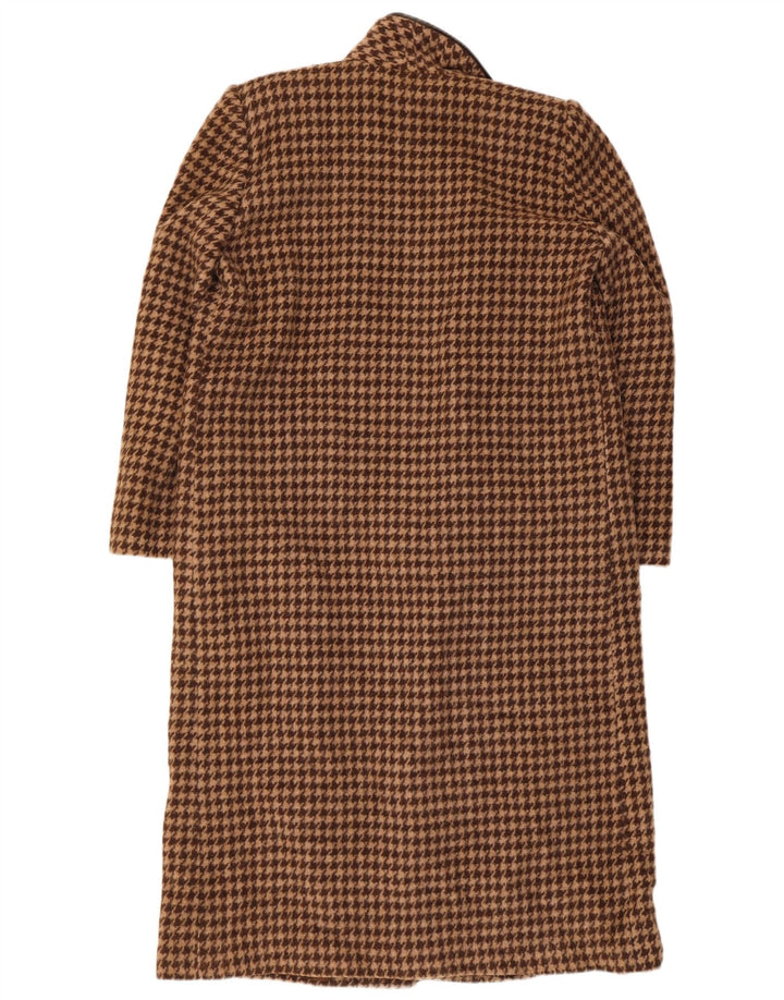 Vintage åben overfrakke til kvinder UK 12 Medium Brown Houndstooth