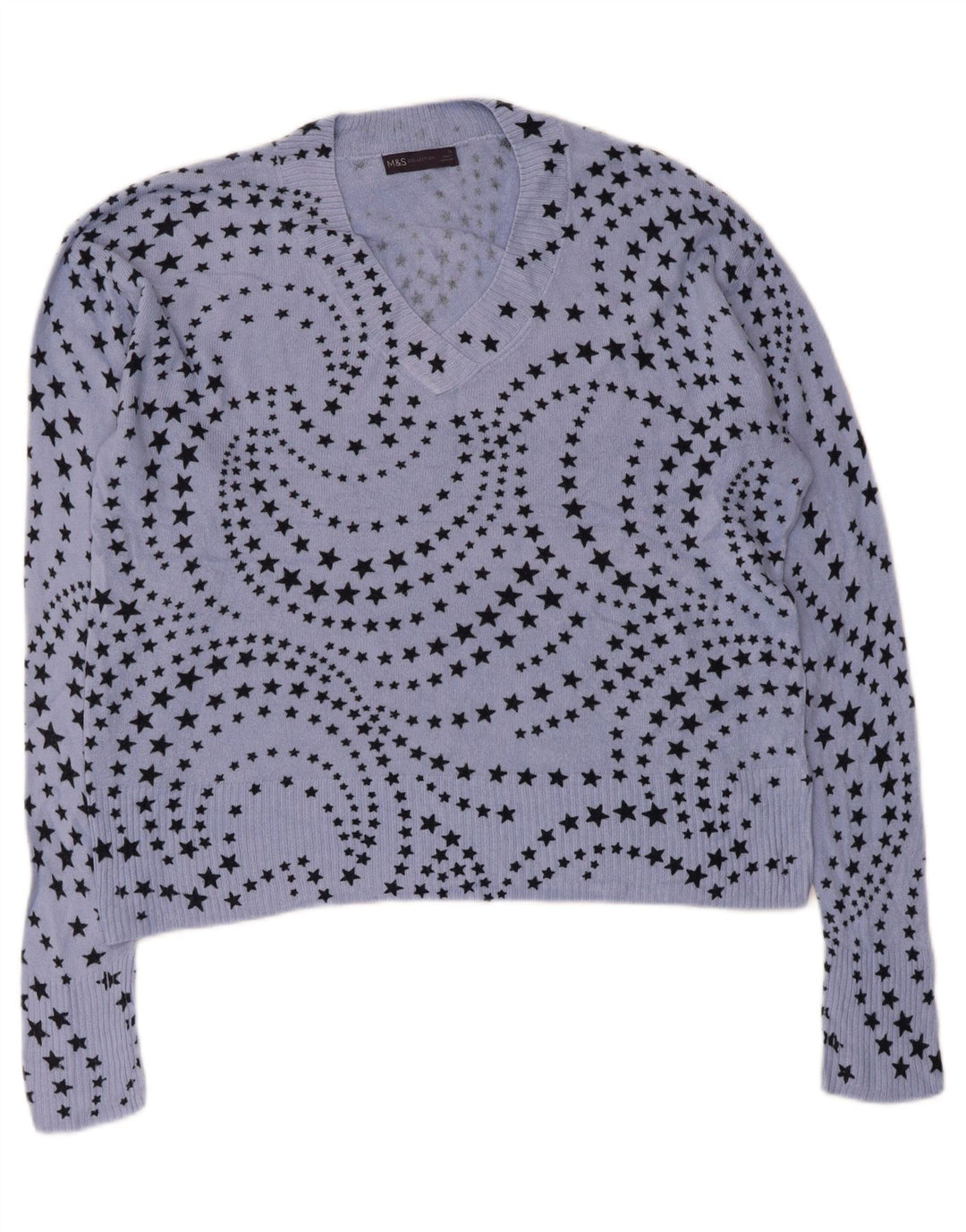 Marks & Spencer Dame V-hals sweater UK 14 Stor Blå Geometrisk