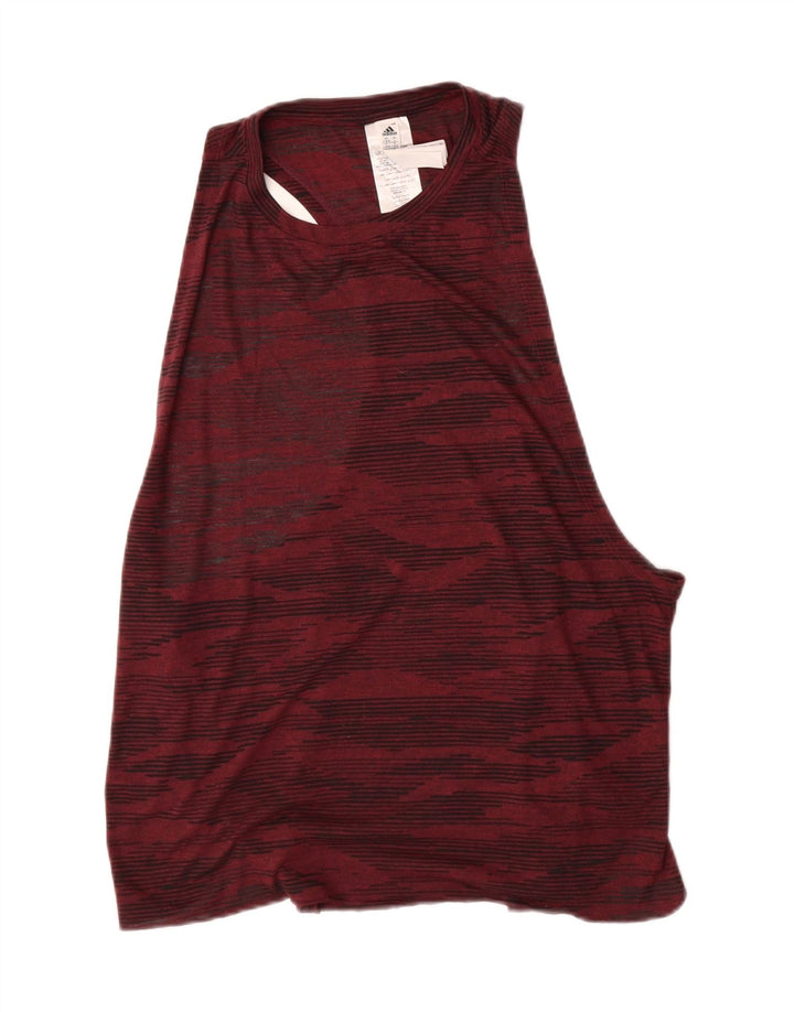 ADIDAS Womens Climacool Vest Top UK 16/18 Large Burgundy Striped Polyester Vintage Adidas and Second-Hand Adidas from Messina Hembry 