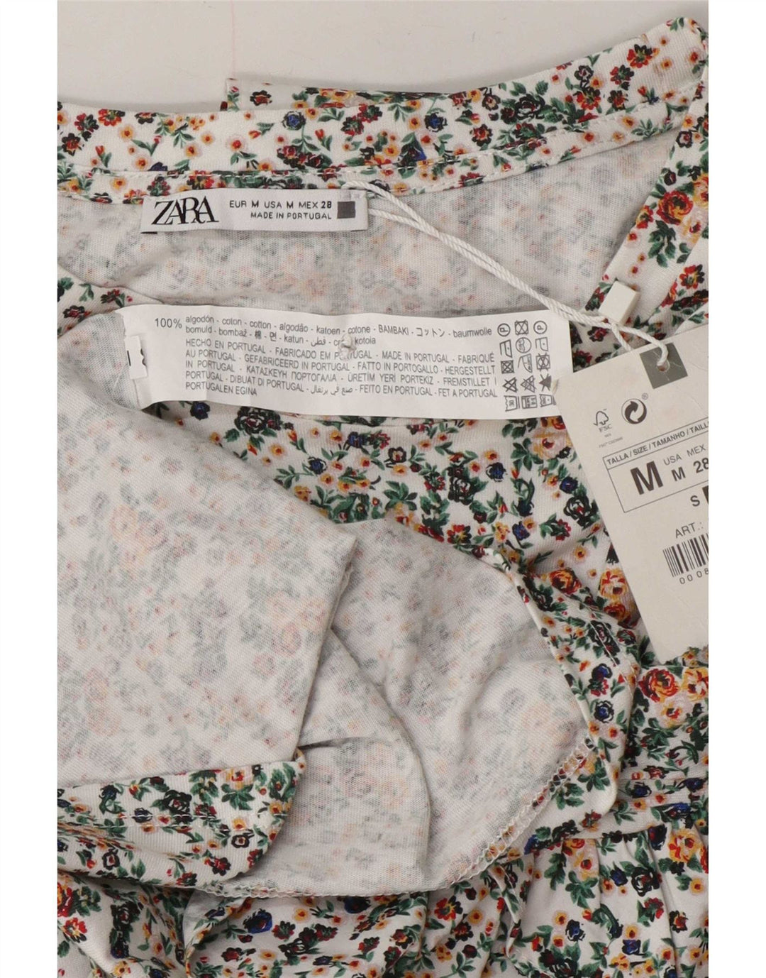 Zara Dame Batwing Bluse Top UK 14 Medium Multicolored Floral Bomuld