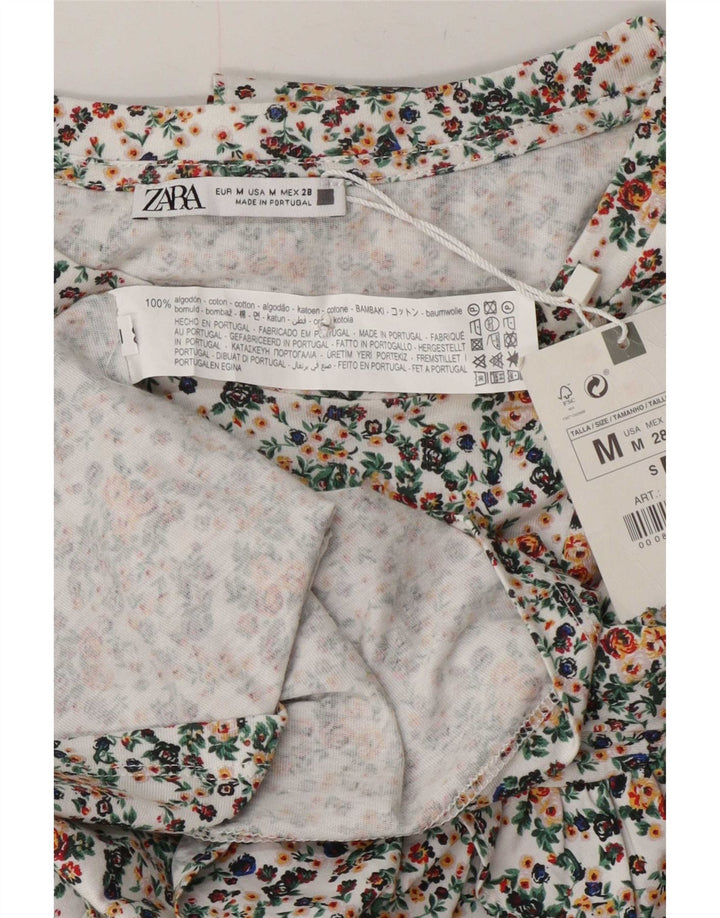Zara Dame Batwing Bluse Top UK 14 Medium Multicolored Floral Bomuld