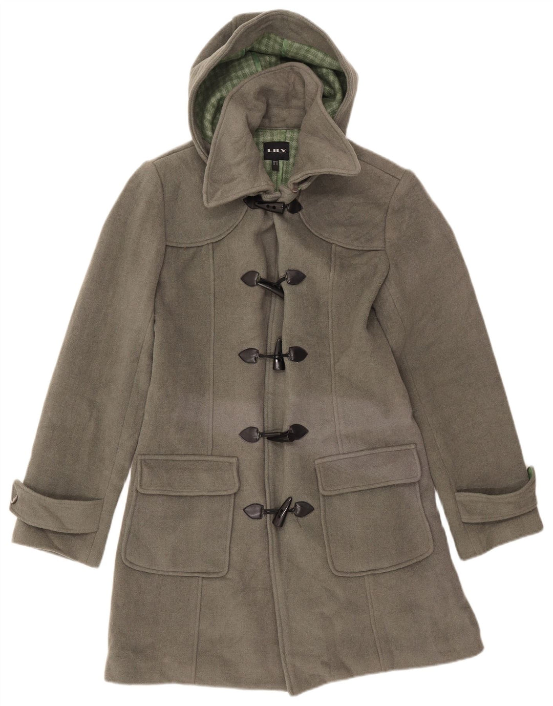VINTAGE Duffle Coat med hætte til kvinder UK 16 Stor grå uld