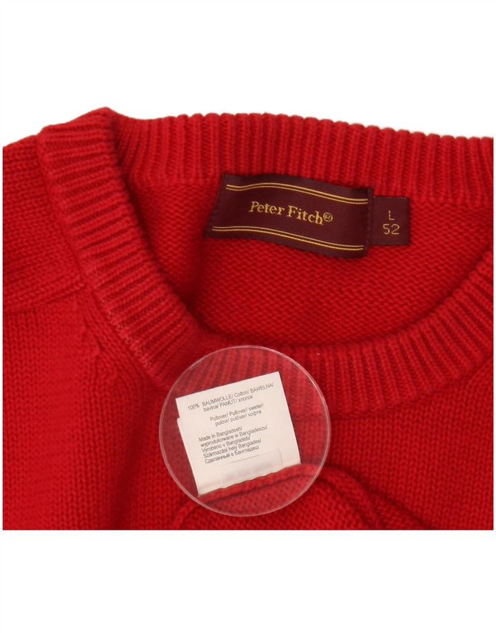 Peter Fitch Herre Crew Neck Jumper Sweater Stor Rød Bomuld