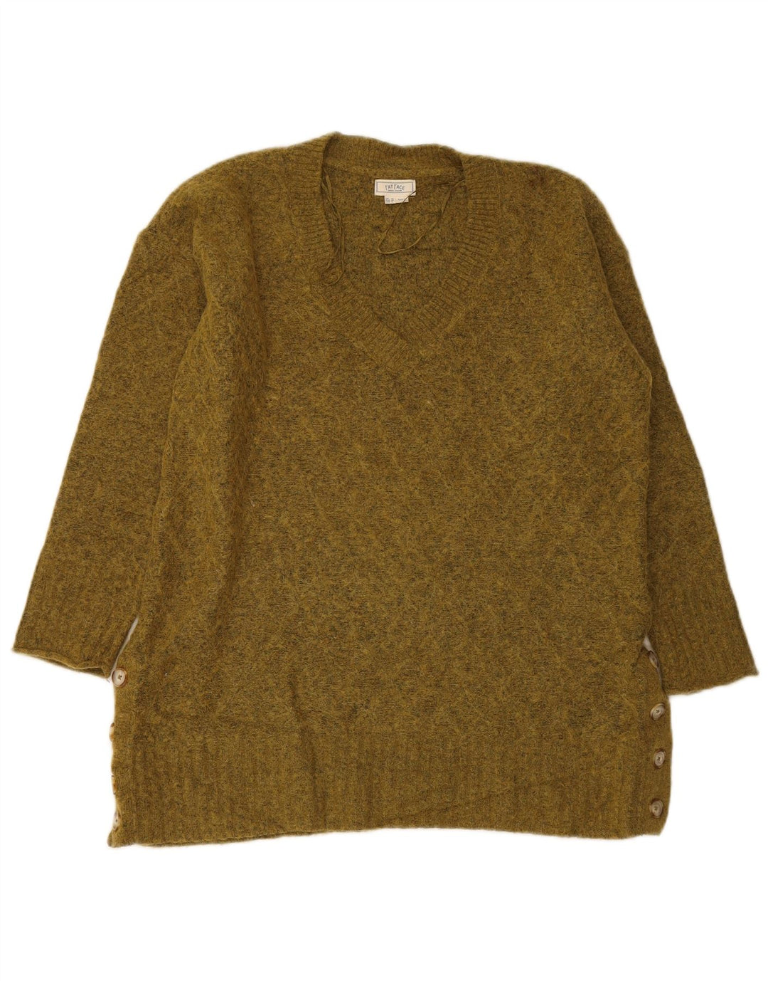 FAT FACE Womens V-Neck Jumper Sweater UK 10 Small Khaki Polyester