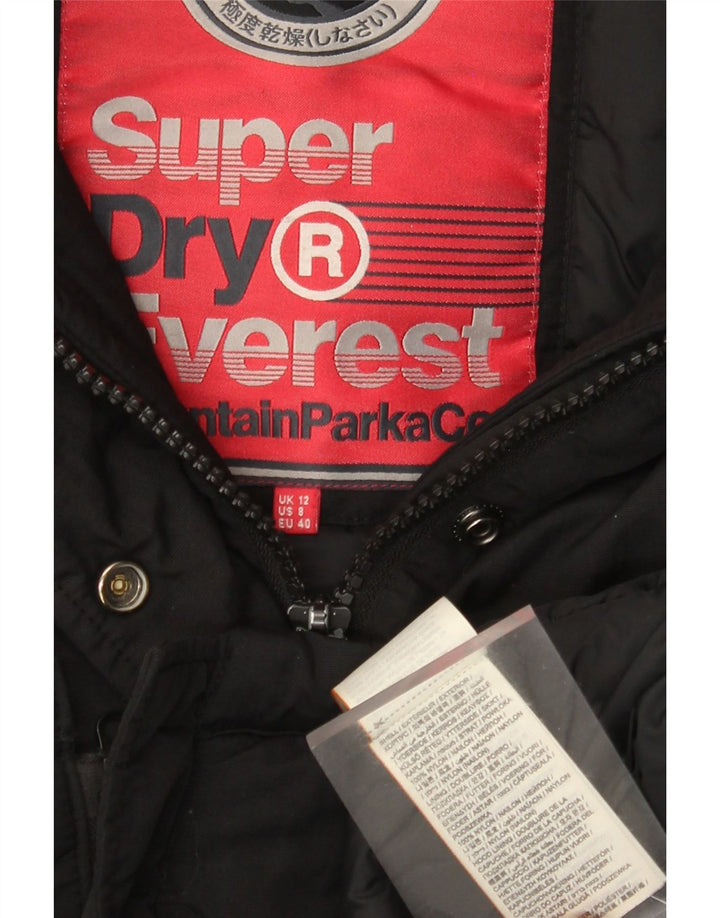 Superdry Parkajakke med hætte til kvinder UK 12 Medium Sort Nylon