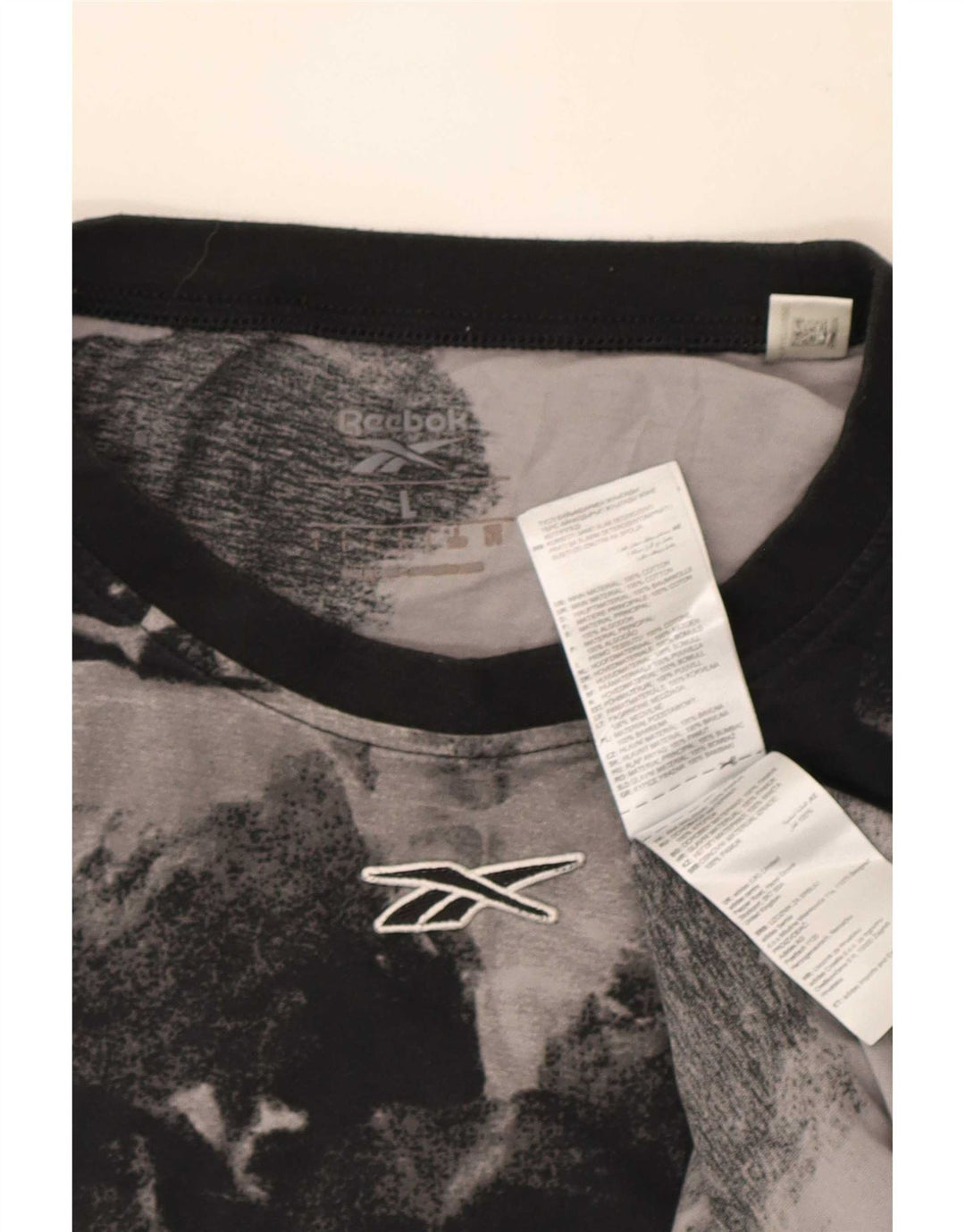 Reebok Herre abstrakt mønster T-shirt Top Stor sort bomuld