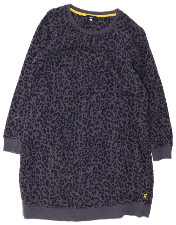 Joules Womens Long Sleeve Jumper Dress UK 12 Medium Navy Blue Animal Print