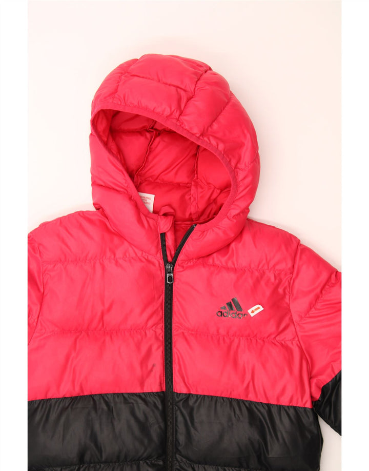 ADIDAS Girls Hooded Padded Jacket 11-12 Years Red Colourblock Polyester Vintage Adidas and Second-Hand Adidas from Messina Hembry 