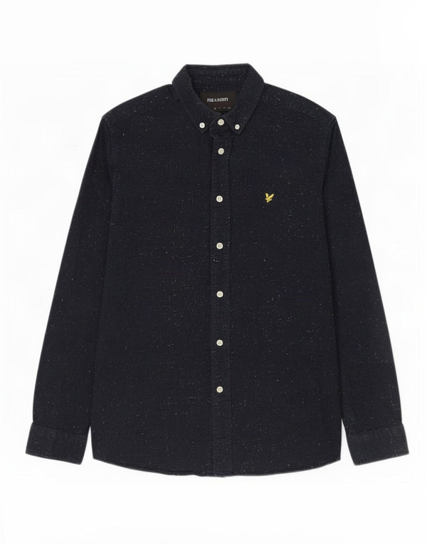 Lyle & Scott Herreskjorte Medium Navyblå Flecked Bomuld