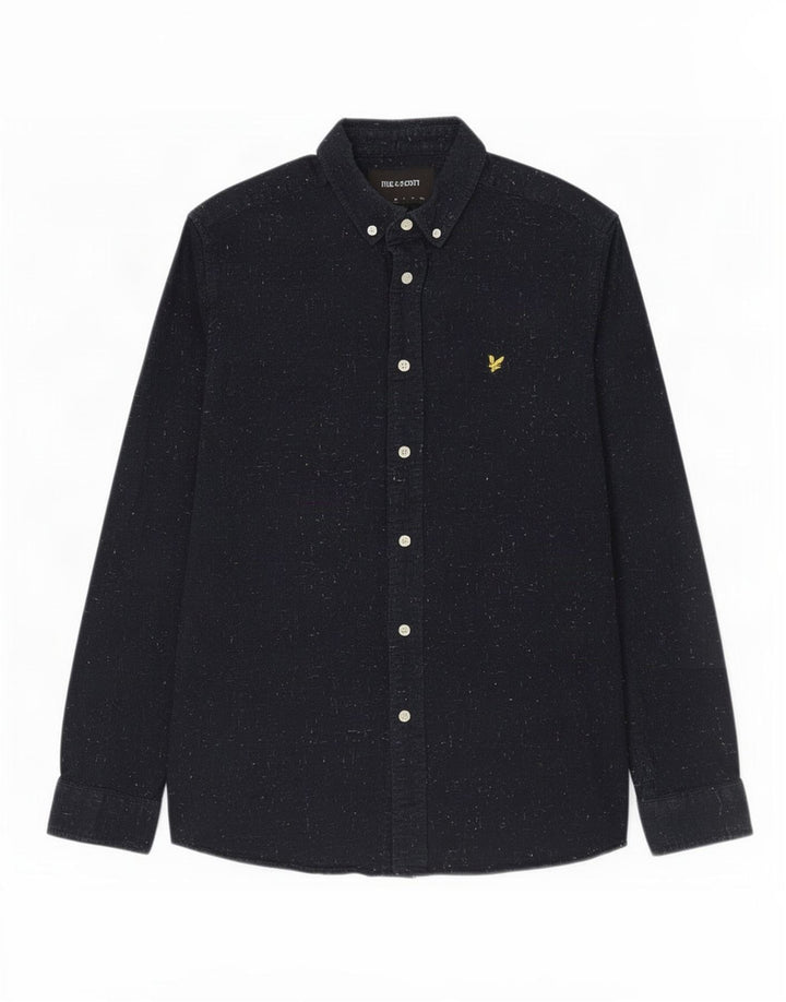 Lyle & Scott Herreskjorte Medium Navyblå Flecked Bomuld