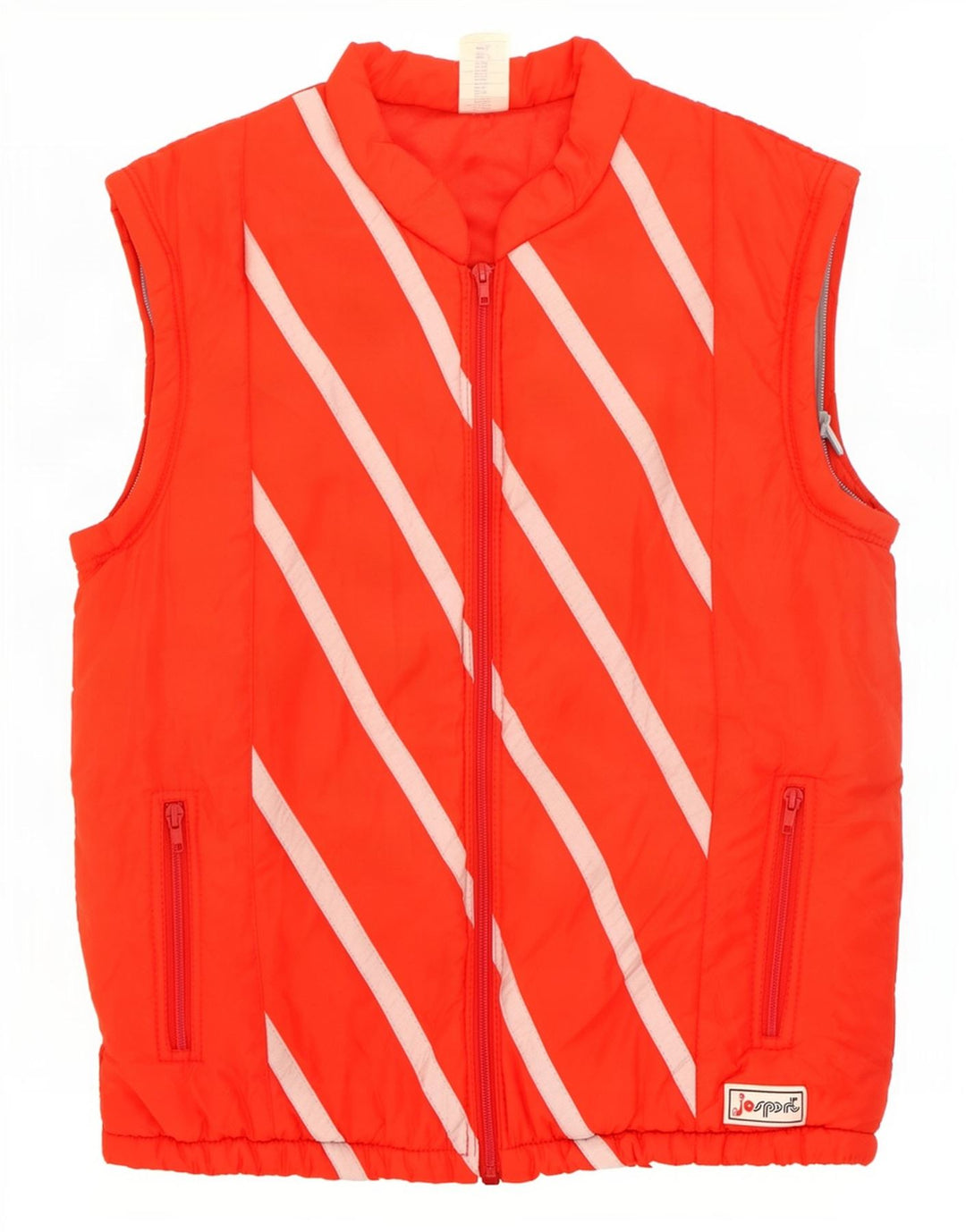 Vintage polstret dame Gilet IT 42 Medium rød stribet polyamid
