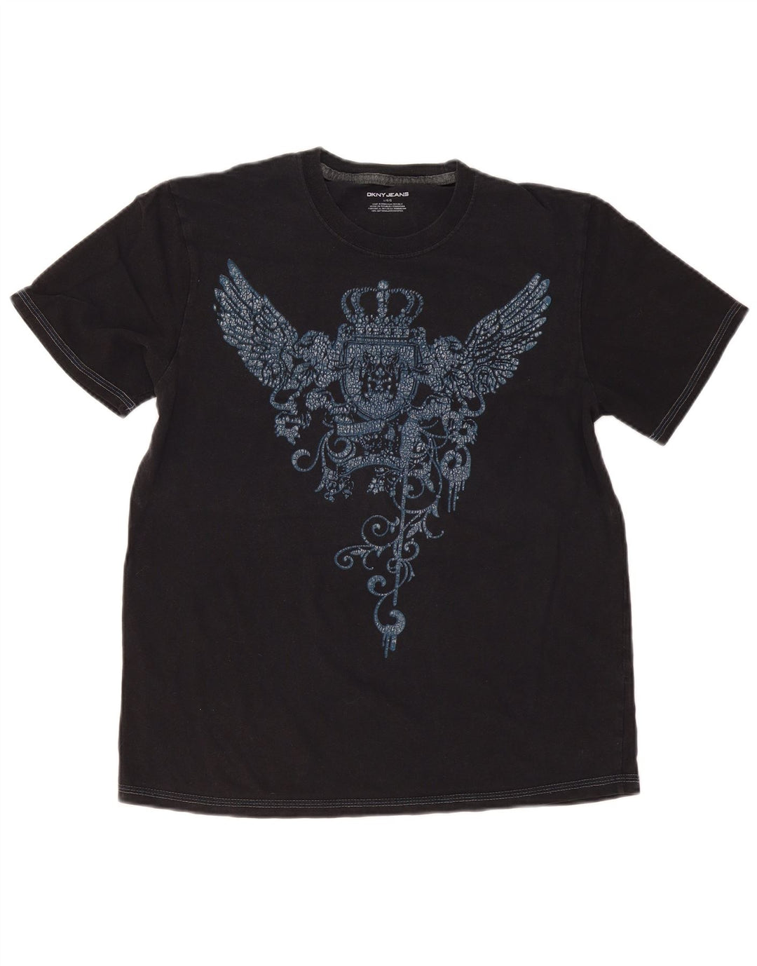 Dkny Womens Grafisk T-Shirt Top UK 16 Large Black