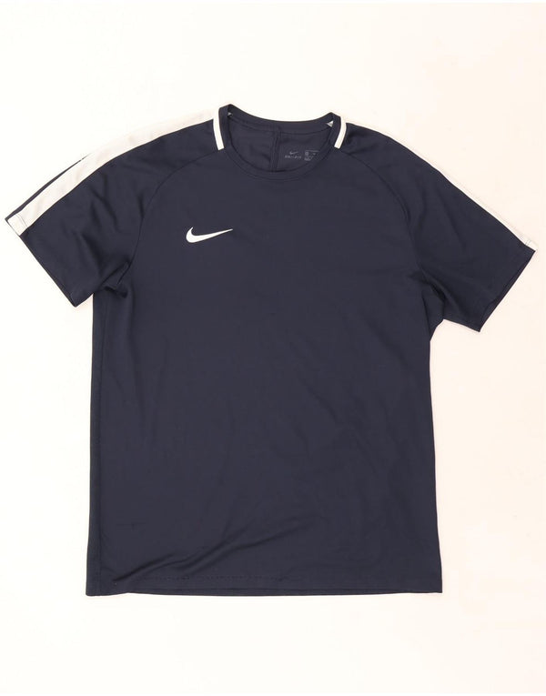 NIKE Dri Fit T-shirt top til mænd XL Marineblå Colourblock Polyester
