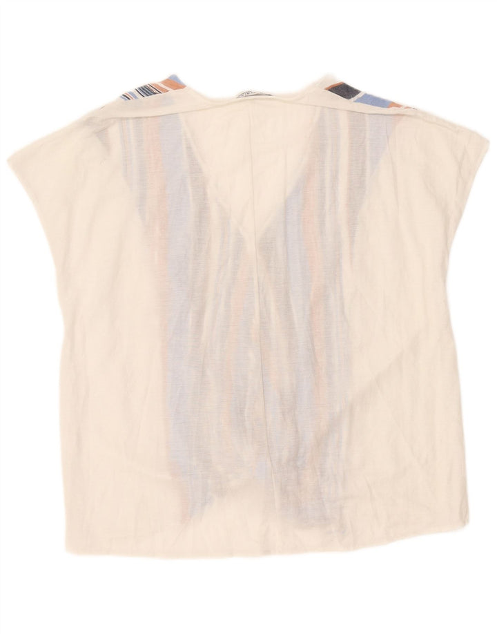 Zara Womens Front Tie Bluse Top UK 14 Mellem hvid stribet