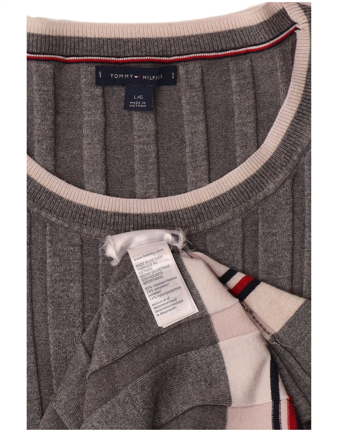TOMMY HILFIGER Jumperkjole til kvinder UK 14 Stor gråstribet viskose
