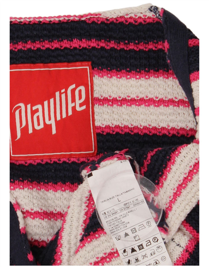 Playlife Dame Crop Grafisk Cardigan Sweater UK 14 Stor Flerfarvet