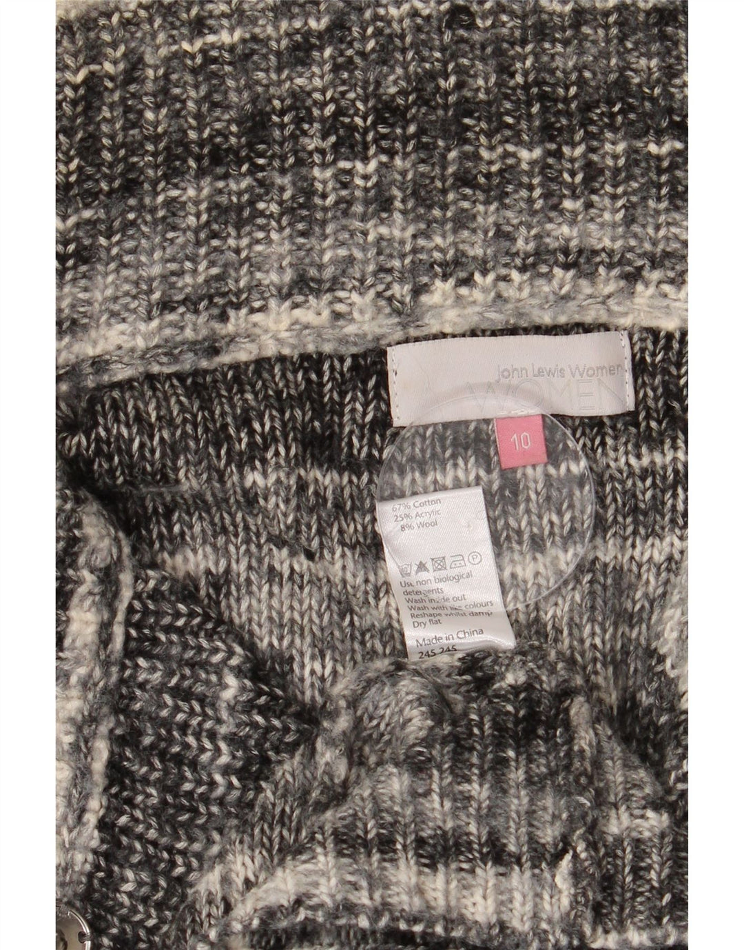 John Lewis Dame Longline Cardigan Sweater UK 10 Small Gråstribet