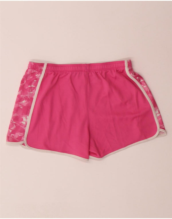 UNDER ARMOUR Womens Heat Gear Sportsshorts UK 14 Medium Pink Geometric