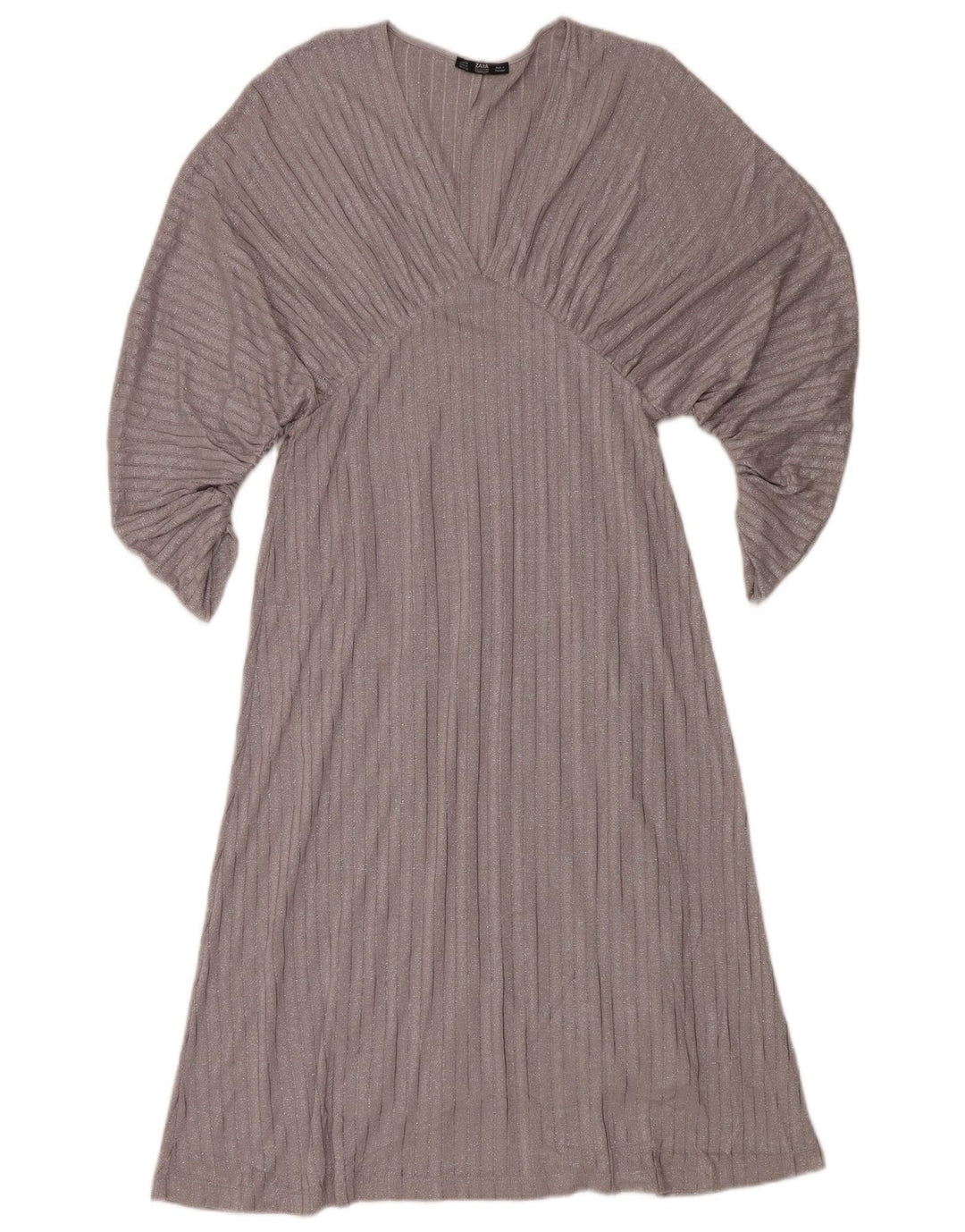 Zara Dame 3/4 ærmet Batwing A-Line Kjole UK 12 Medium Sølv Flecked