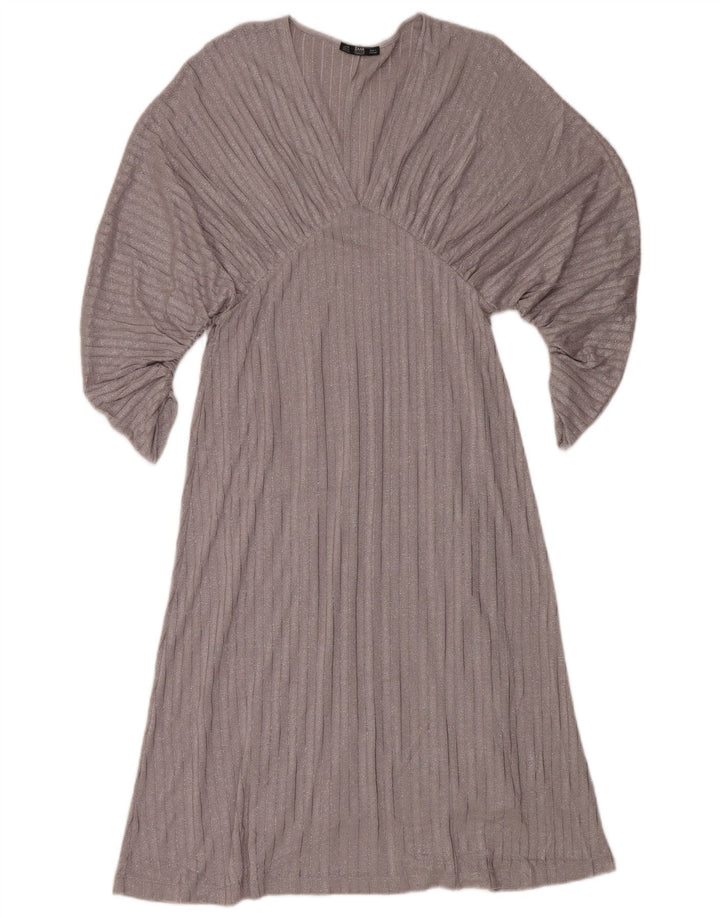 Zara Dame 3/4 ærmet Batwing A-Line Kjole UK 12 Medium Sølv Flecked