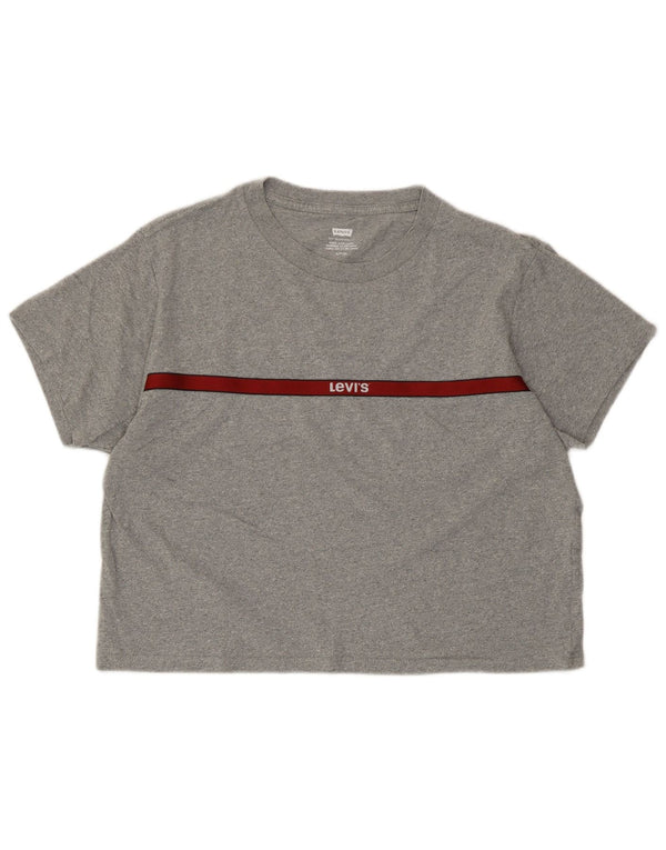 Levi's Womens Crop Oversized grafisk T-shirt top UK 10 små grå flækkede