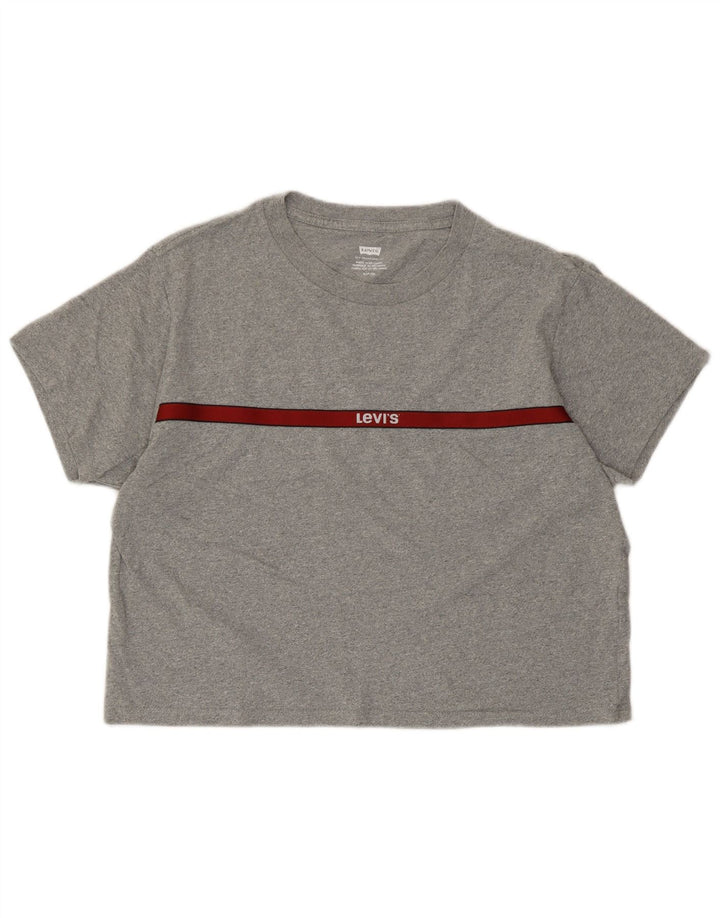 Levi's Womens Crop Oversized grafisk T-shirt top UK 10 små grå flækkede