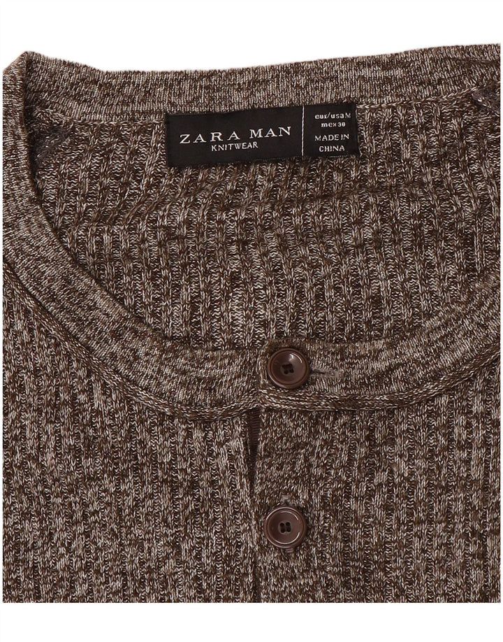 Zara Herre Boat Neck Jumper Sweater Medium Brun Flecked