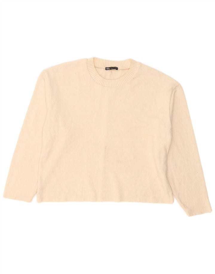 Zara Dame Oversized Crew Neck Jumper Sweater UK 10 Small Off White