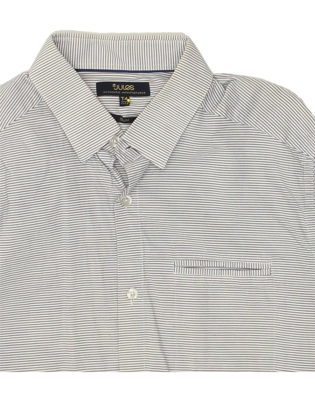 JULES Mens Slim Shirt Size 41/42 Large Grey Striped Cotton Vintage Jules and Second-Hand Jules from Messina Hembry 