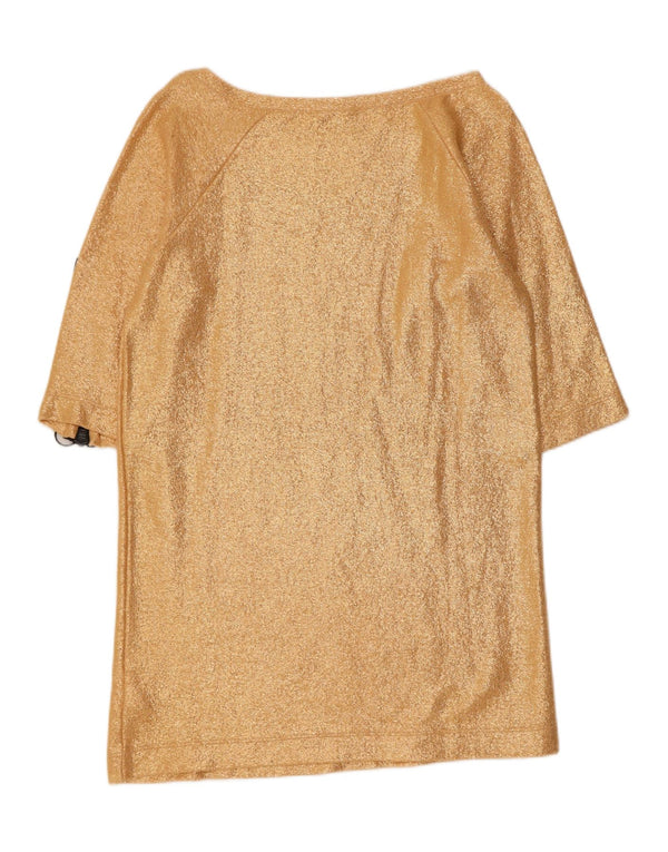 SISLEY Womens 3/4 Sleeve Shift Dress UK 10 Small Gold Cotton
