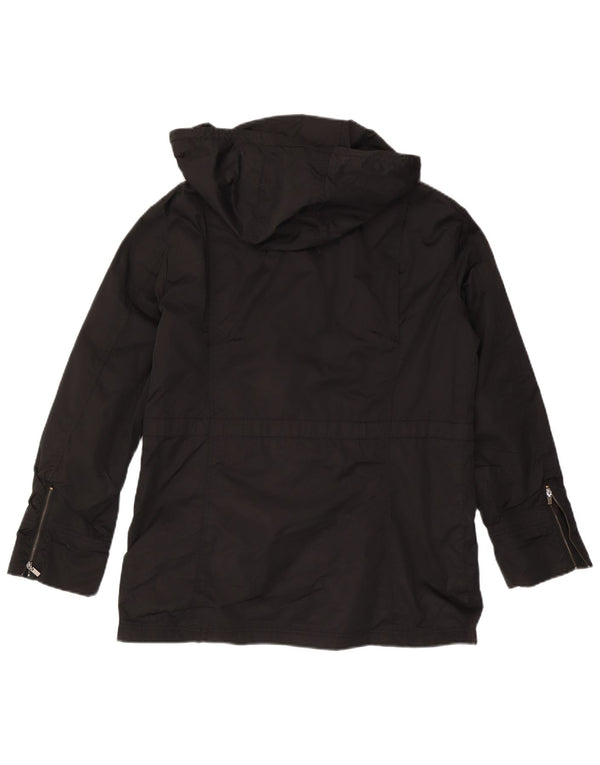 Zara Dame Hooded Parka Jacket UK 18 XL Sort Bomuld