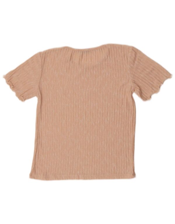 Zara Womens Crop T-Shirt Top UK 12 Medium Pink Flecked