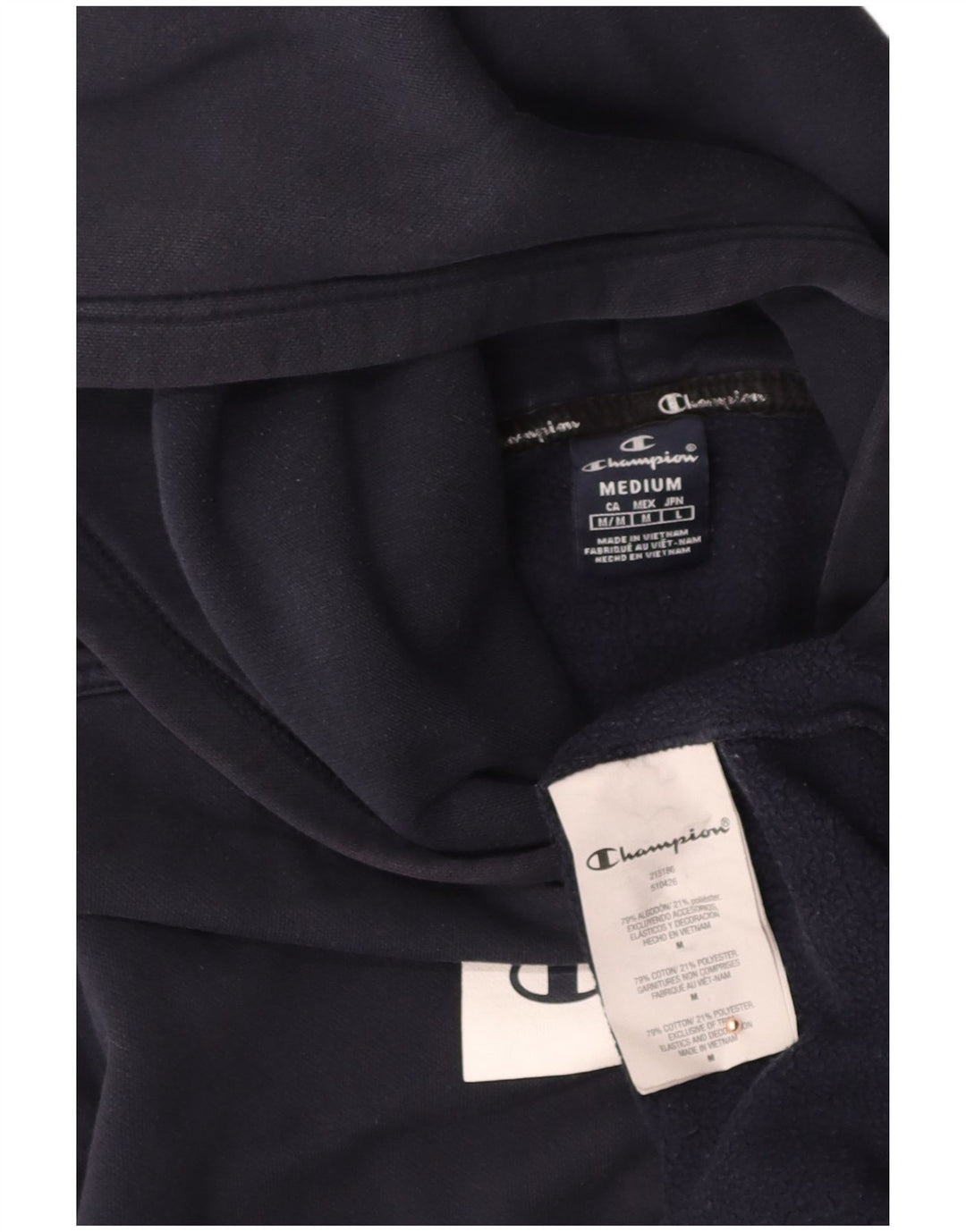 CHAMPION Mens Graphic Hoodie Jumper Medium Navy Blue Cotton