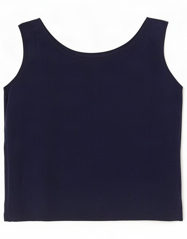Vintage Womens Vest Top UK 12 Medium Navy Blue Silk