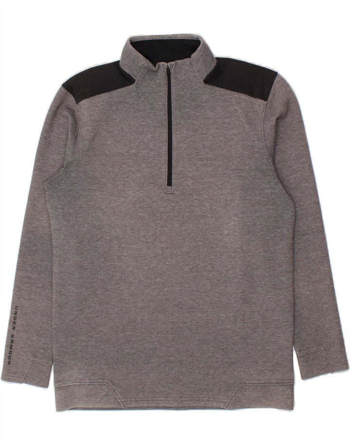 UNDER ARMOUR Mens Zip Neck Sweatshirt Jumper Medium Grey Colourblock Vintage Under Armour and Second-Hand Under Armour from Messina Hembry 