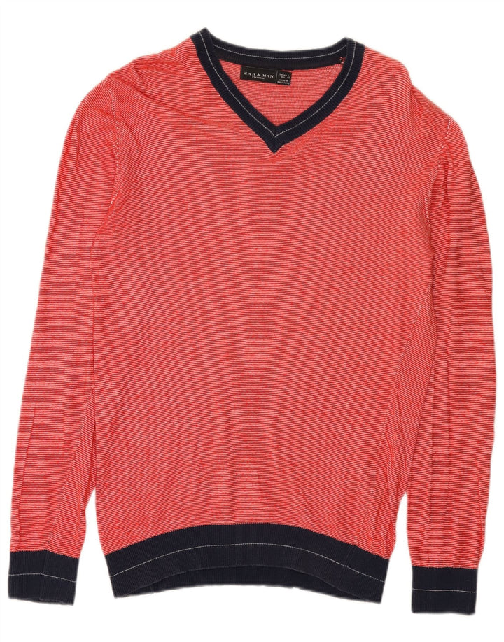 Zara Herre V-hals sweater Stor Rød Colourblock Viscose