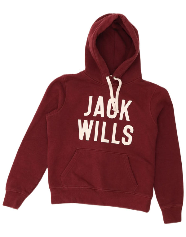 Jack Wills Dame Grafisk Oversized Hoodie Jumper UK 10 Small Burgundy