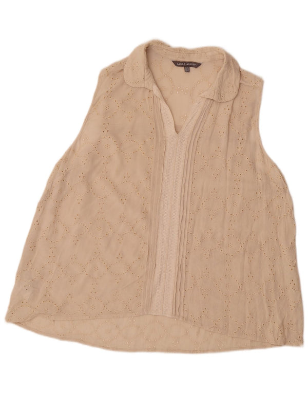 Laura Ashley Dame ærmeløs bluse Top UK 18 XL Beige Viscose